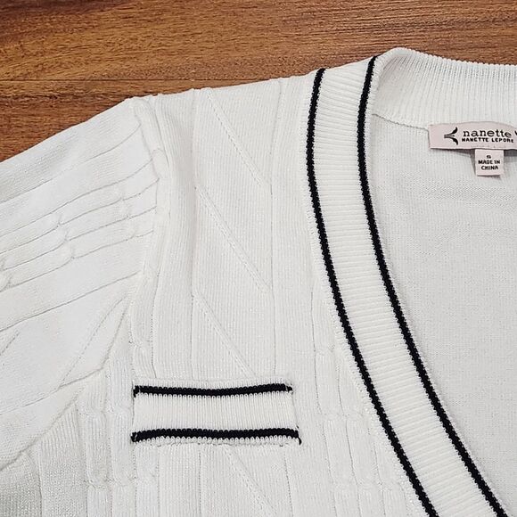 🔸️NWT Nanette Lepore White & Blue Cardigan Sweater Small - Picture 5 of 12